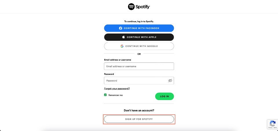 Click on SIGN UP FOR SPOTIFY