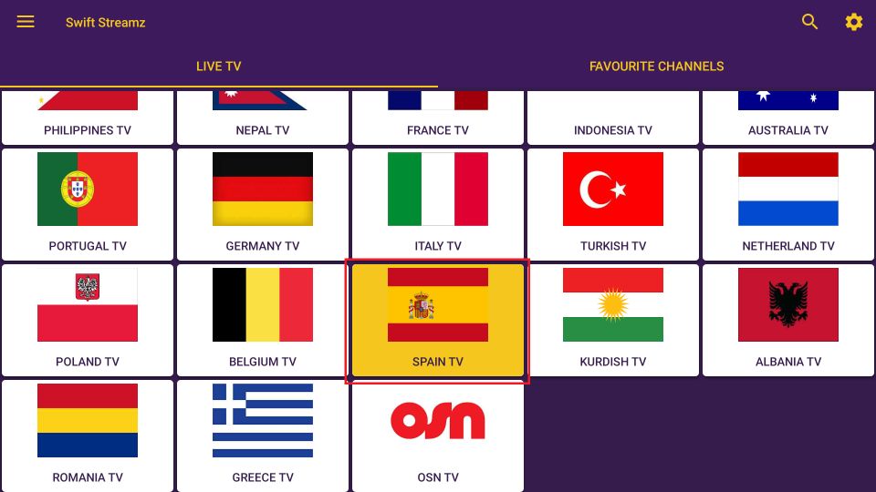 select Spain TV tab