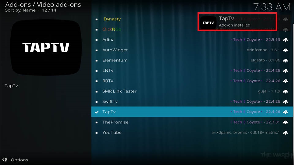 taptv addon installed