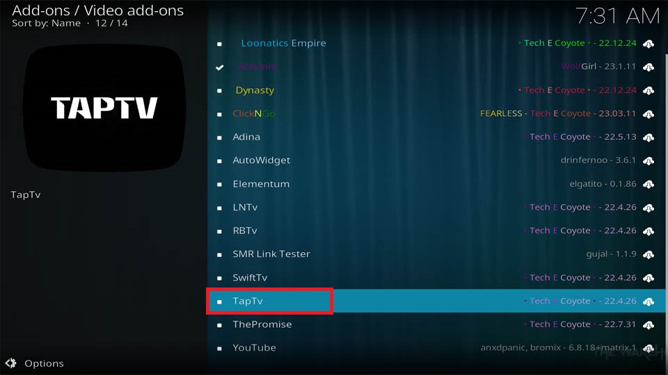 taptv addon on kodi
