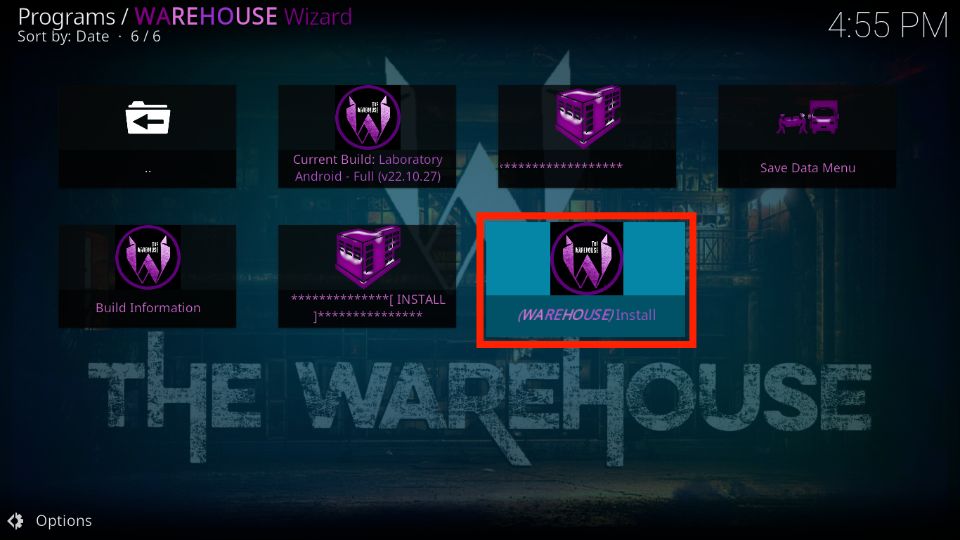 select WAREHOUSE Install