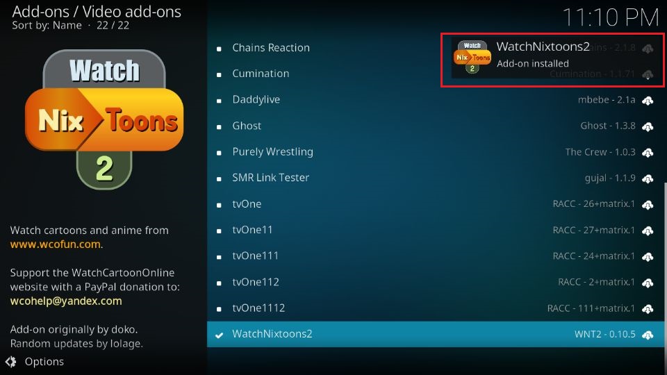 WatchNixtoons2 installed