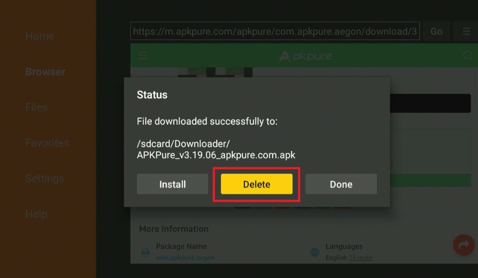 delete APKPure App Store apk files