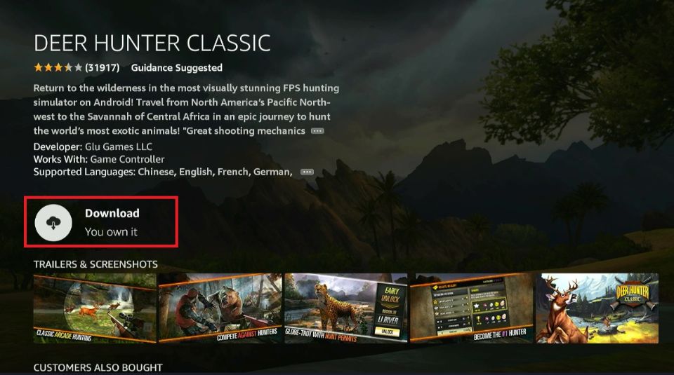 how to get deer hunter classic on firestick