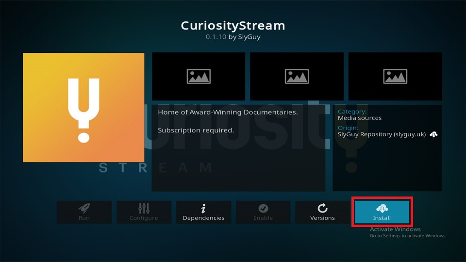 how to install CuriosityStream kodi addon