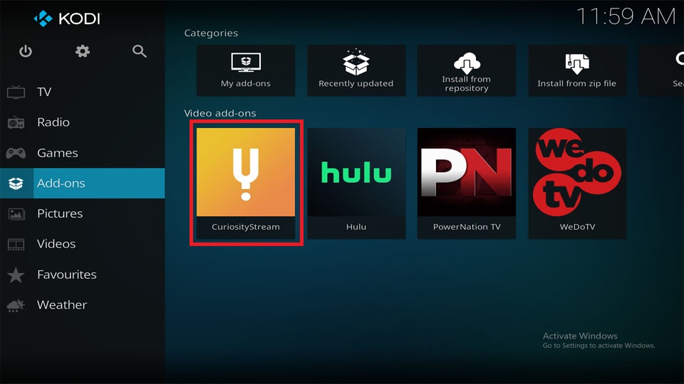 CuriosityStream Add-on guide