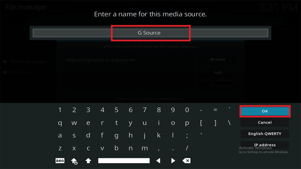 Enter the source name g