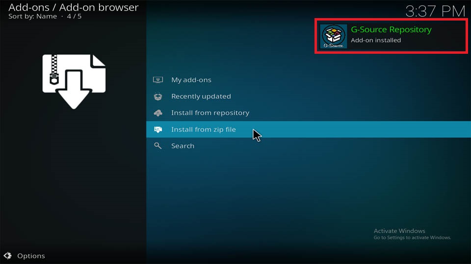 G-Source Repository Add-on installed