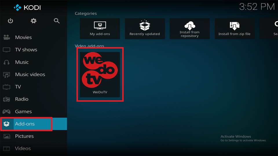 kodi home screen