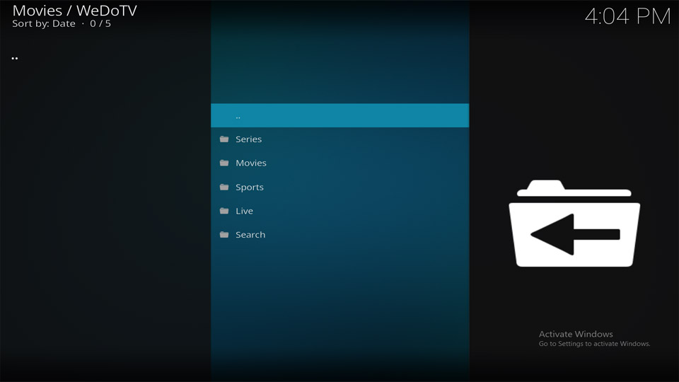 wedotv kodi addon home screen