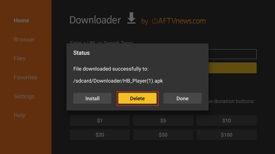 delete hb player apk files