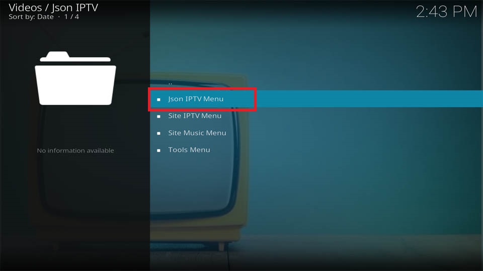 select Json IPTV Menu