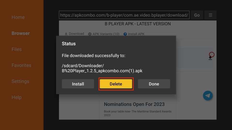 delete bplayer apk files