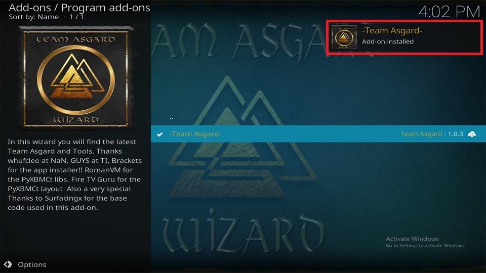 Team Asgard Add-on Installed