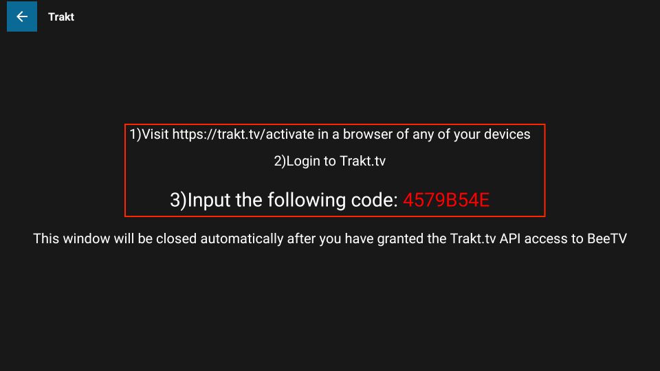 trakt authorization code