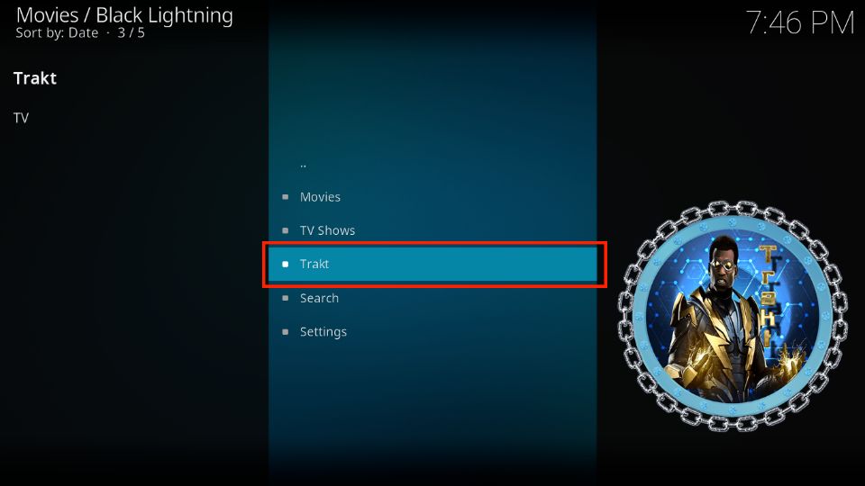 select trakt tab