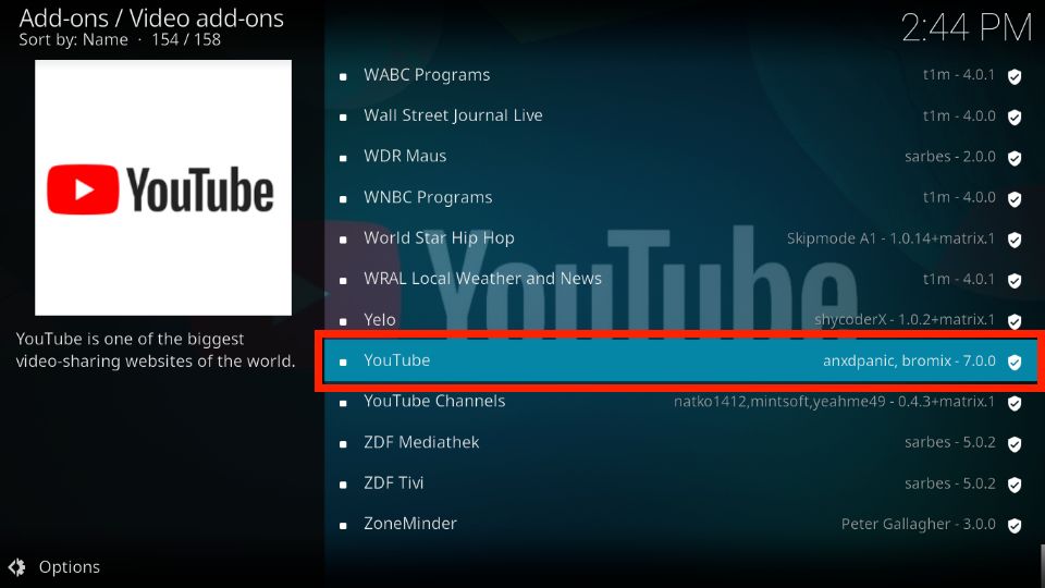 youtube addon