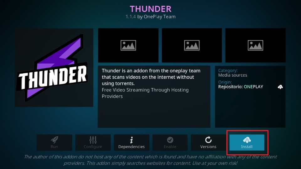 how to install thunder kodi addon