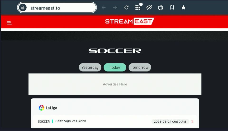 Streameast home screen