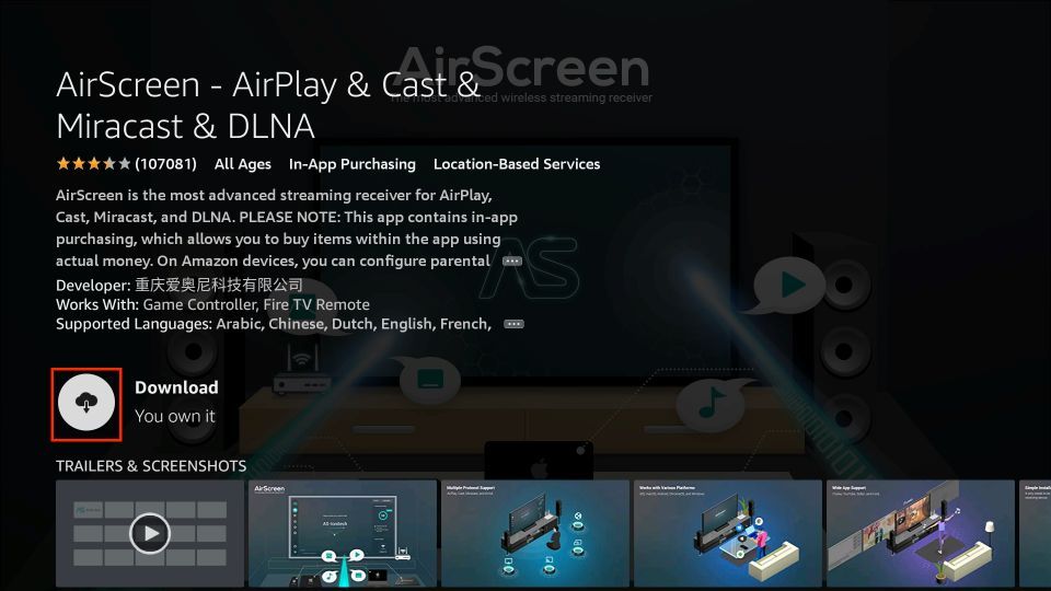 how to download airscreen on firestick