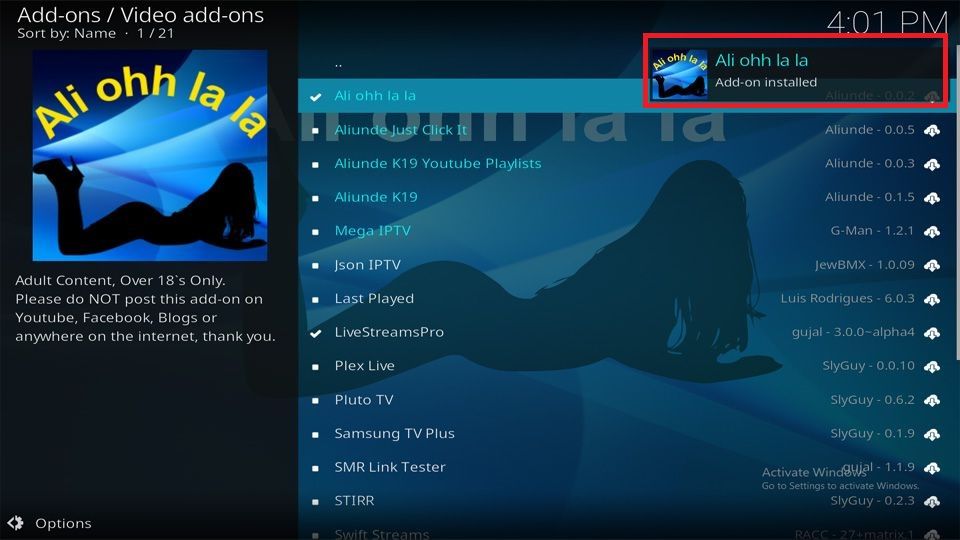 ali ohh la la adult kodi addon installed