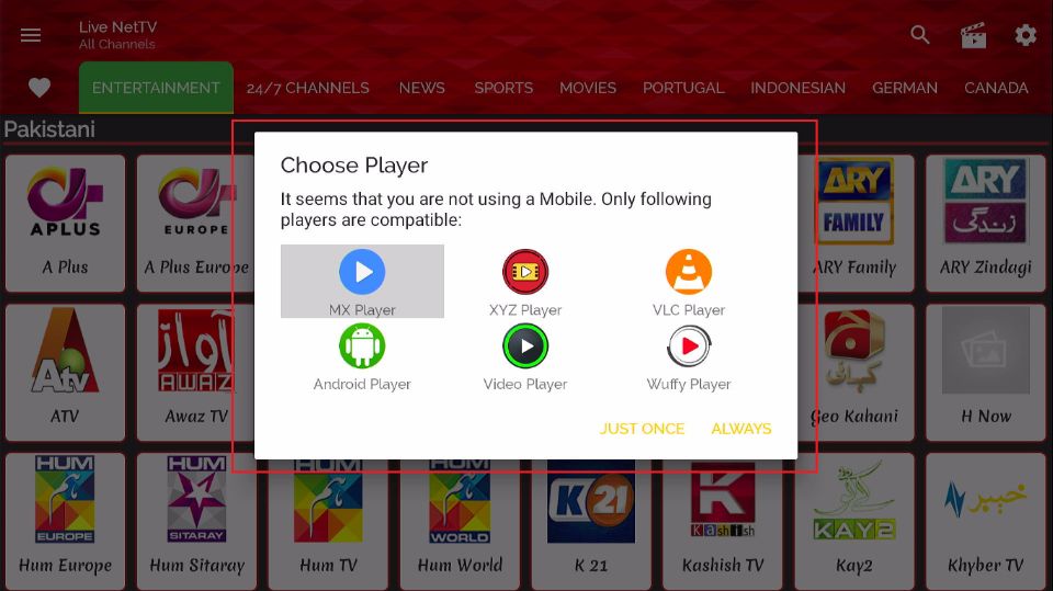 choose mx player