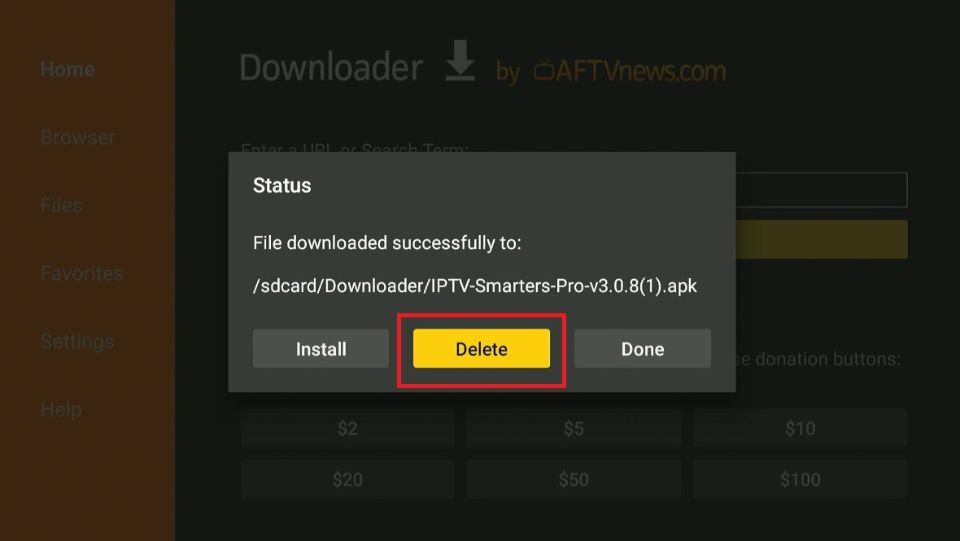 delete iptv smarters pro apk files