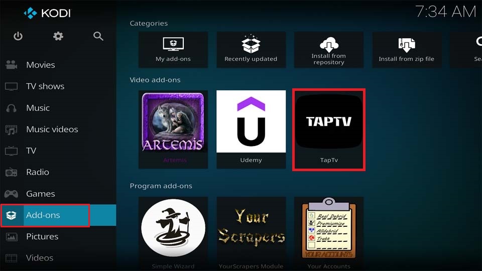 Launch-TapTV-Kodi-Addon