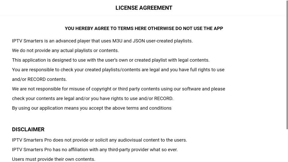 License Agreement for IPTV Smarters