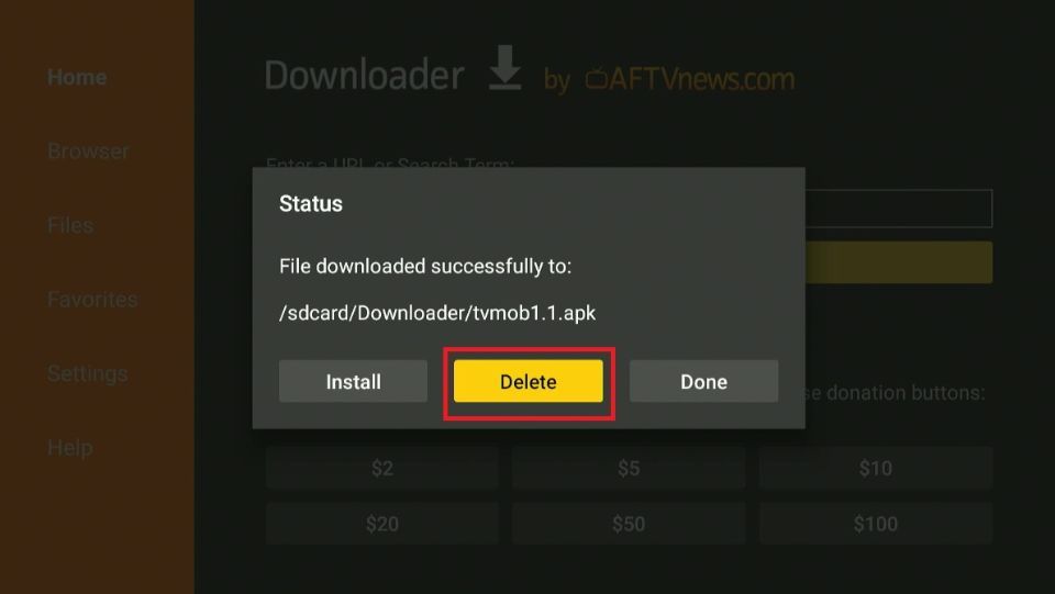 delete tvmob apk files