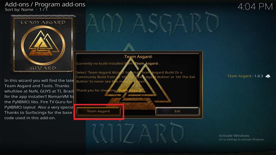 click on team asgard button