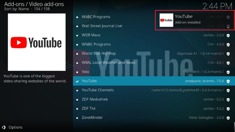 YouTube-Add-on-Installed