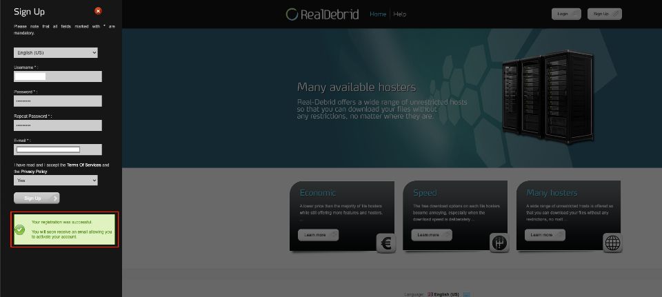 real-debrid account sign up successful