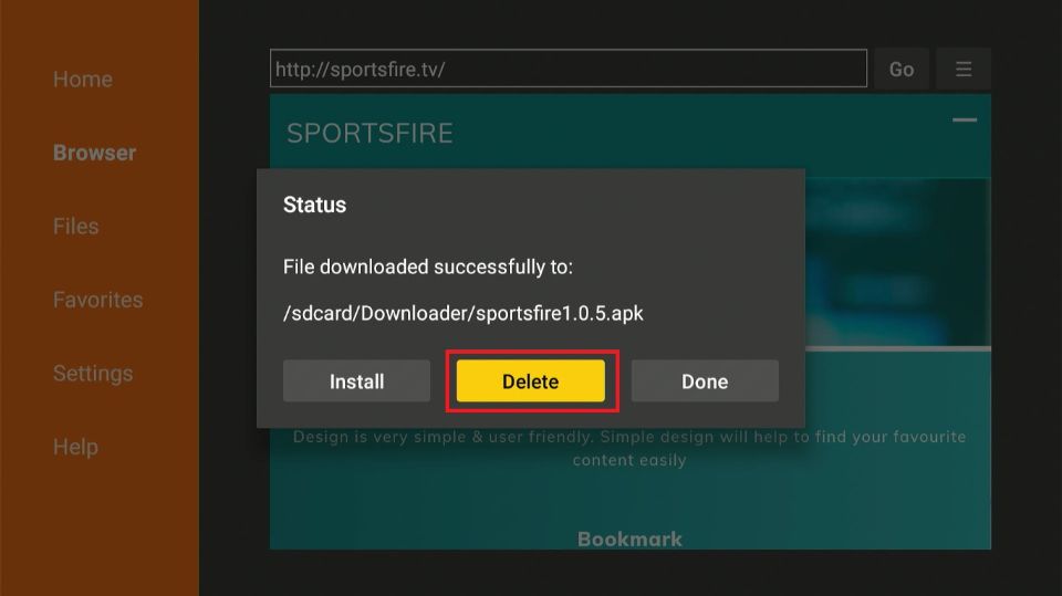 delete sportsfire apk files
