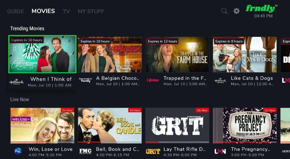 select movies tab