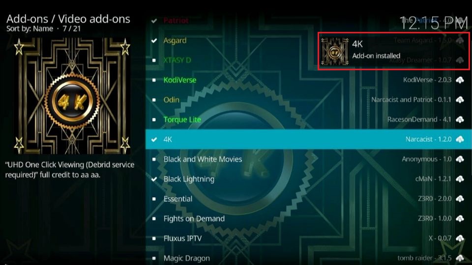 4K Addon Repo Installed