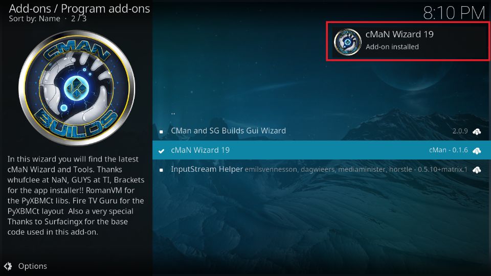 cman wizard addon installed
