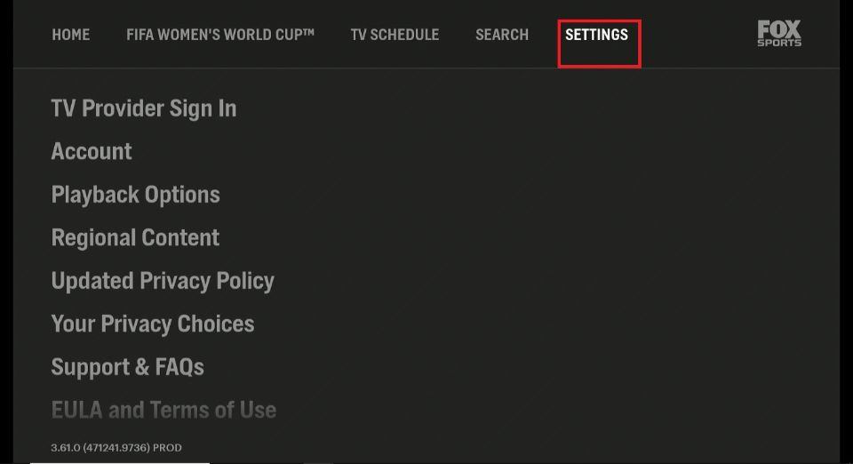 select settings tab