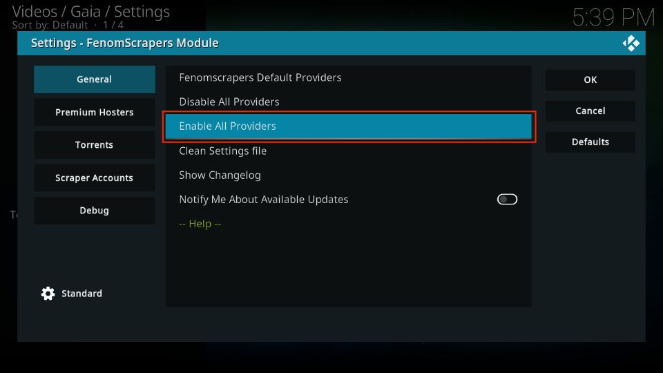 select Enable All Providers tab
