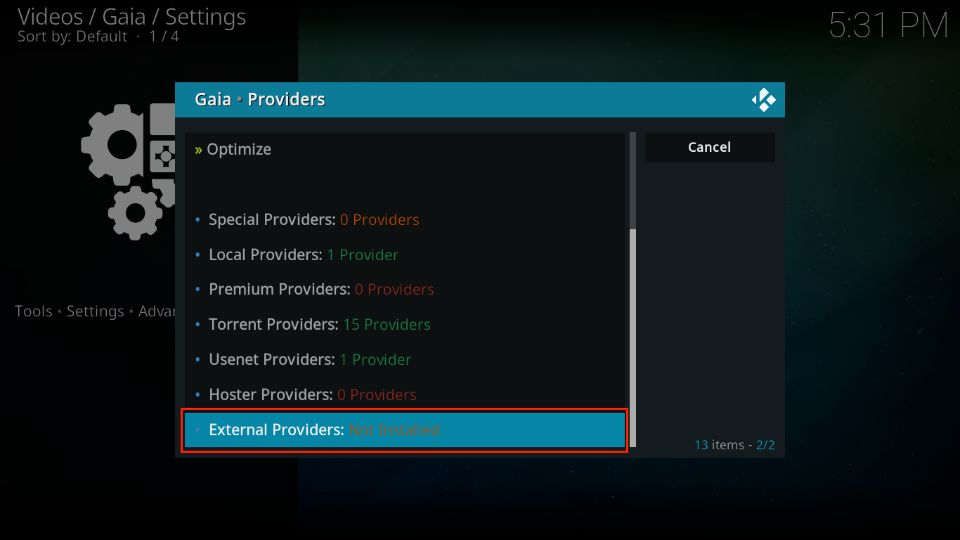 click on External Providers