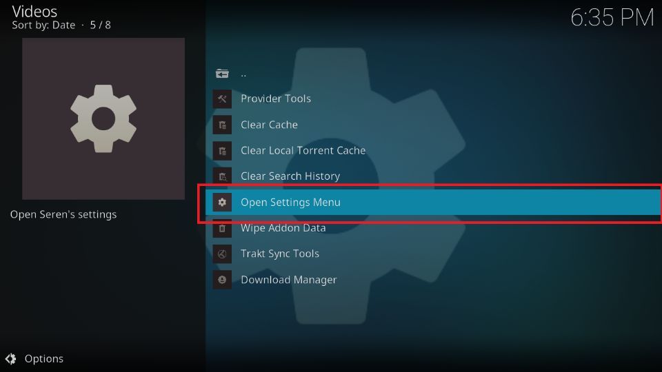 Open Settings Menu tab