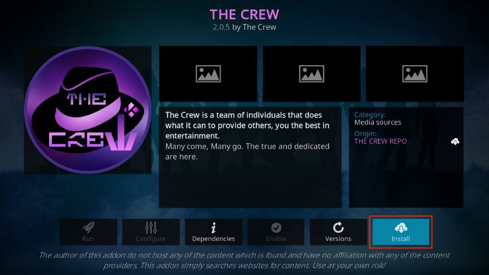 how to install the crew kodi addon