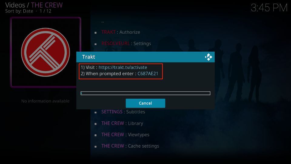 trakt for the crew kodi addon