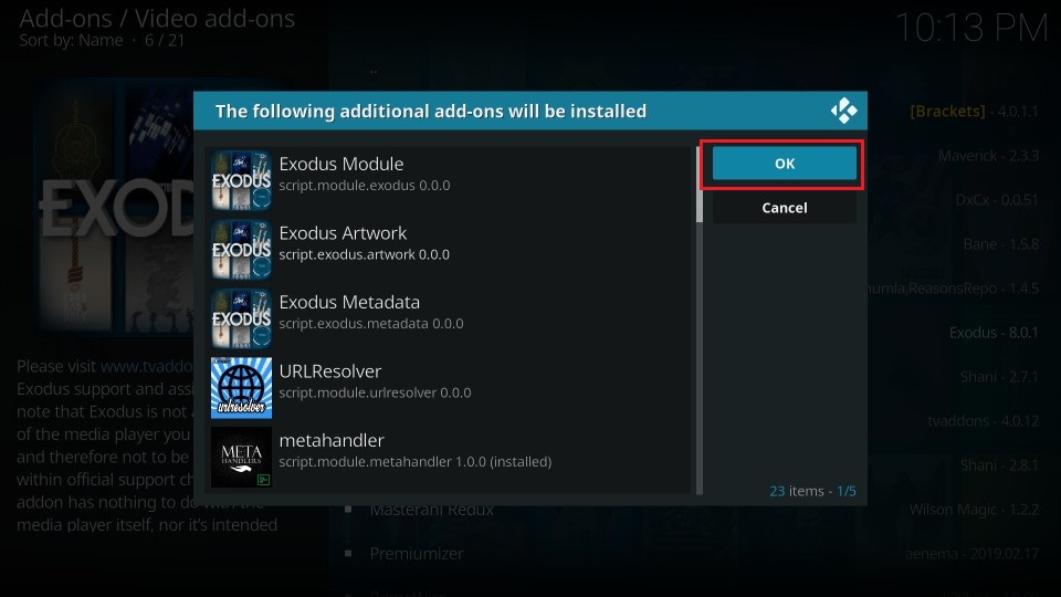 click ok additional addons