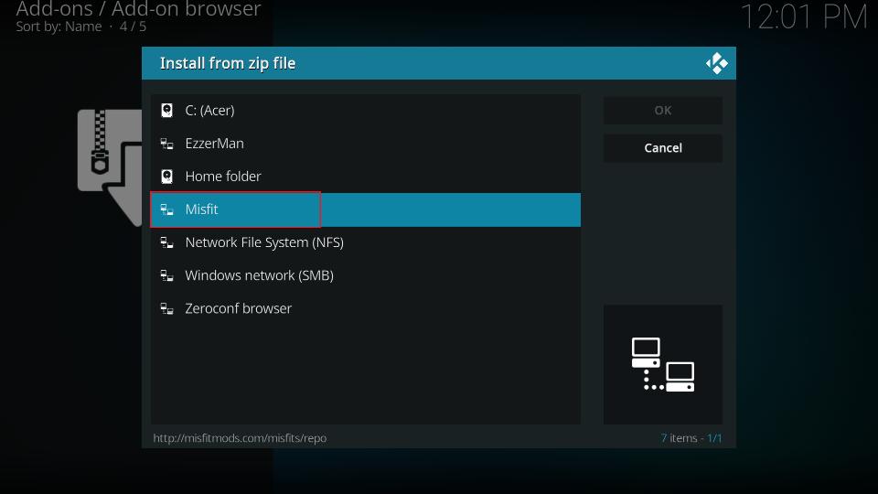 install from zip file misfit