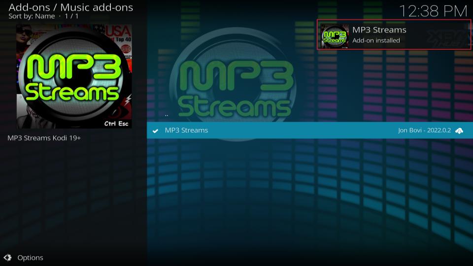 mp3streams addon installed