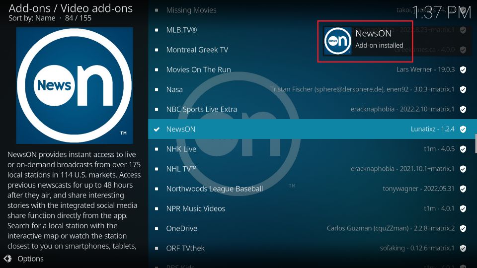 newson-kodi-addon-installed