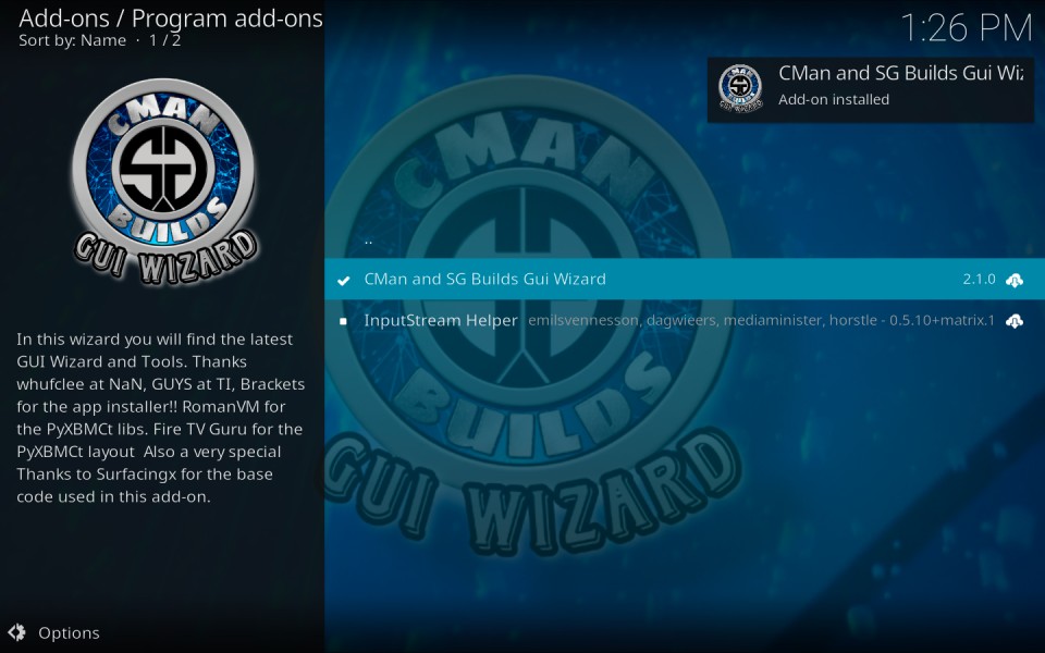 cMan Wizard Add-on installed