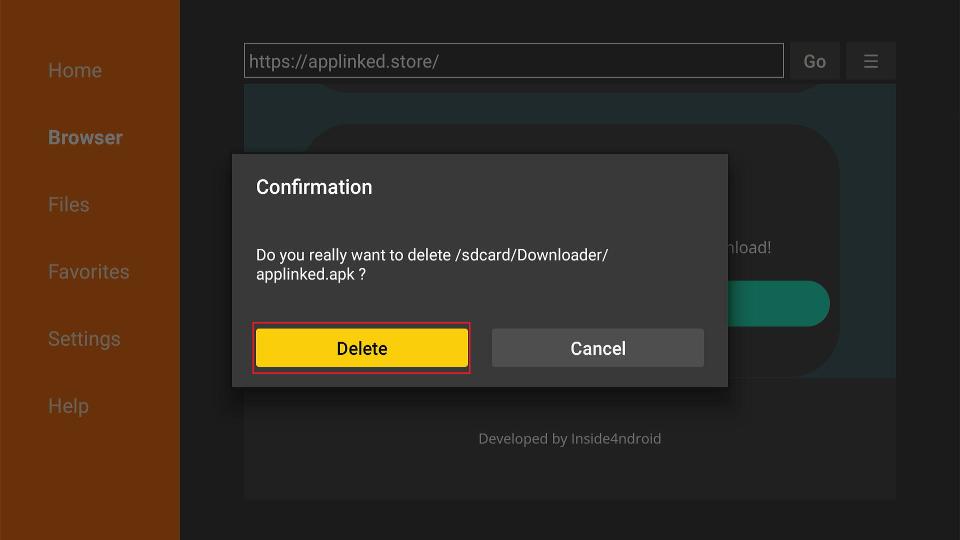 confirm delete applinked apk