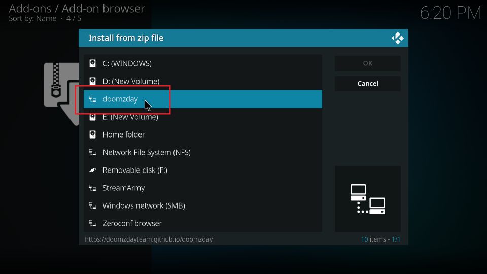 install from zip file select doomzday
